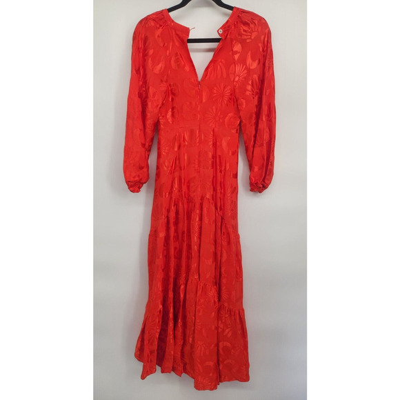NWD Farm Rio Long-Sleeve V-Neck Jacquard Maxi Dress Size XXS Red #8A405 - Picture 5 of 12